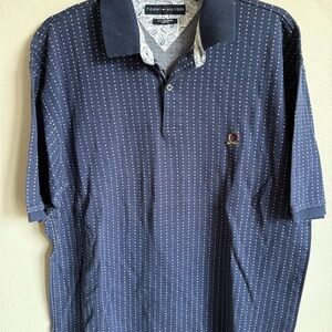 Men’s XL Navy Tommy Hilfiger Striped Design Preppy, Casual, Short Sleeve Polo